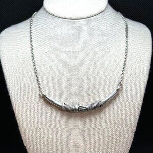 Sterling Silver 925 Indonesian Style Curved Station Necklace Size 16'' Length
